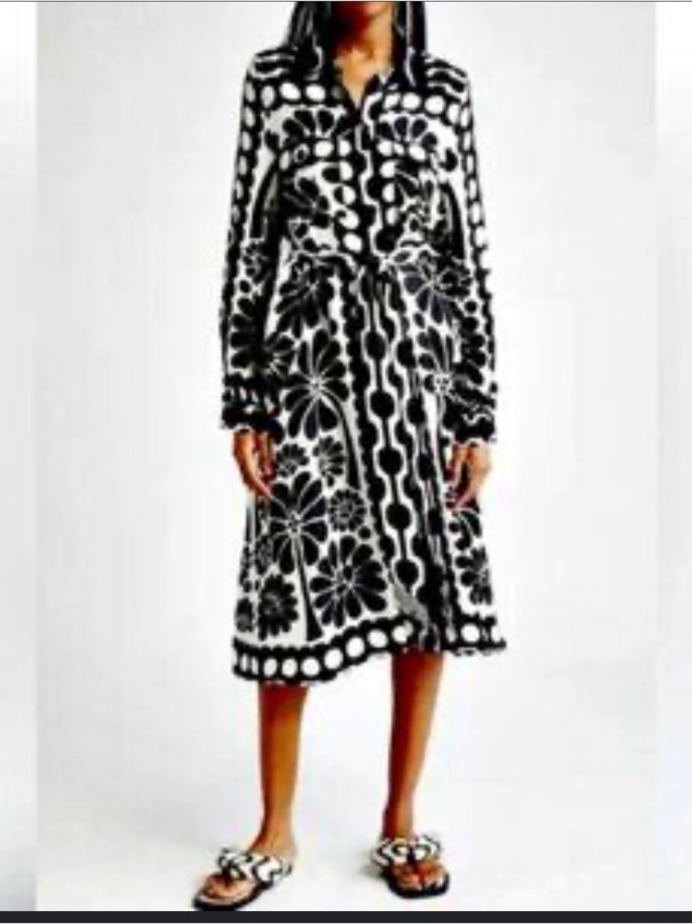 House of Harlow 1960 Black and White Floral Midi Shirt Dress